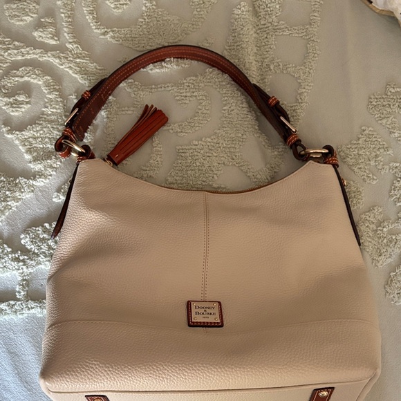 Dooney & Bourke Cream Leather Hobo Bag with Brown Accents - Picture 1 of 6